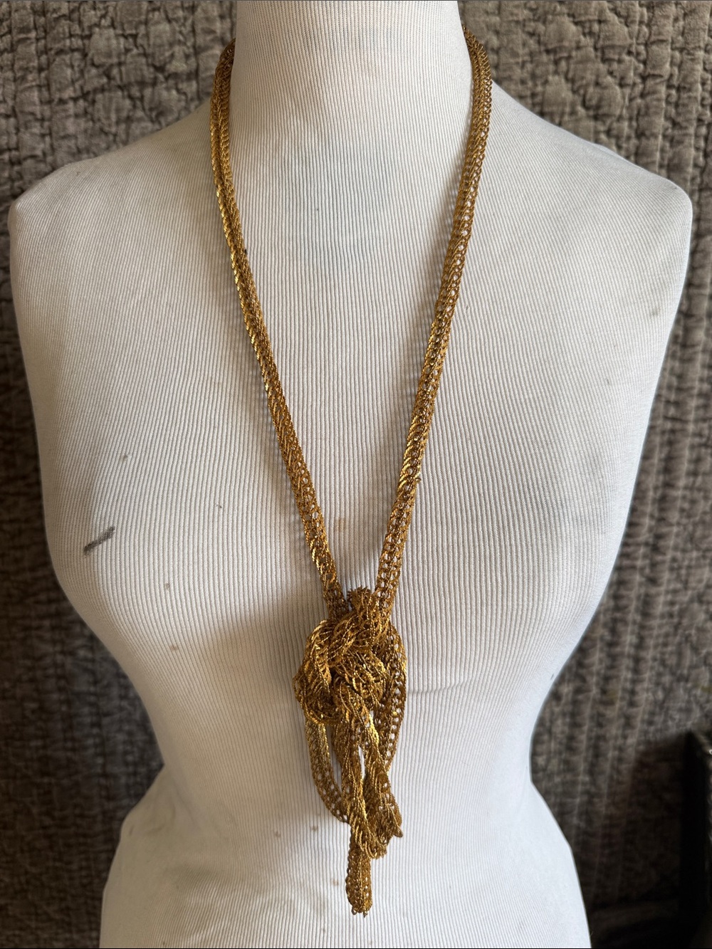 Elegant Gold-Tone Rope Knot Lariat Necklace